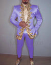 Italian Style Slim Fit Men's Wedding Suit Set featuring a jacket, pants, and belt for elegant formal occasions.