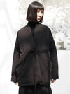 Neutral tone cotton padded outerwear with hood, belt, and pockets for autumn and winter wear