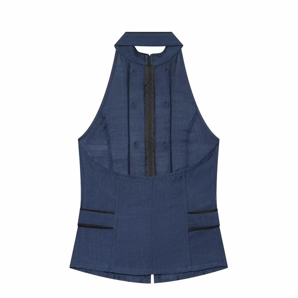 Sophisticated silk-texture halter top perfect for cocktail parties and soirées