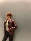 Chic cropped leather jacket for women in premium faux leather with turn-down collar, perfect for autumn and winter fashion.
