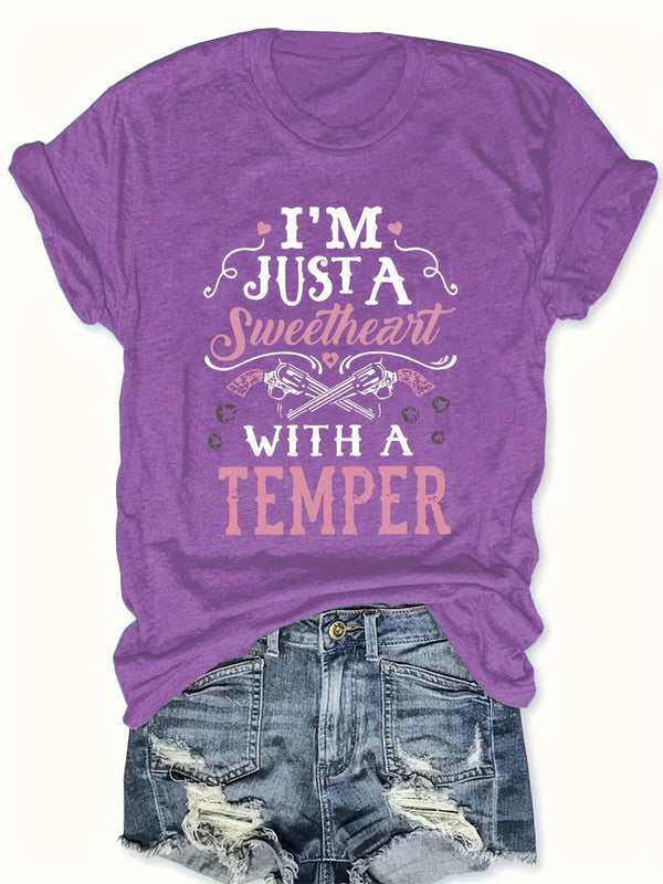 Women's white polyester t-shirt with eye-catching Western Sweetheart With A Temper graphic design