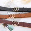 Chic double ring PU leather belt for women in classic black, perfect for jeans, dresses, and versatile fashion outfits.
