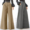 Chic wide leg palazzo pants for women in nylon-cotton blend with pockets and button detail, perfect for office or casual wear