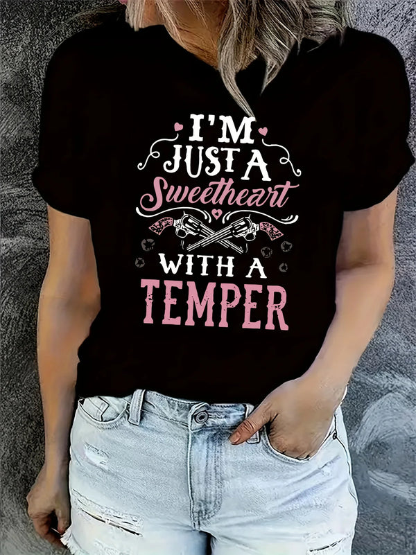 Statement graphic tee featuring Western-inspired Sweetheart With A Temper artwork in regular fit