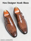 Top view of monk strap leather oxfords showing solid pattern construction