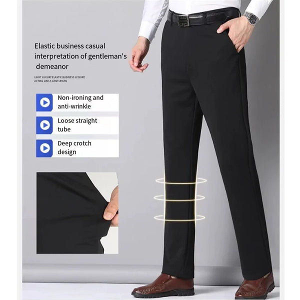 Breathable polyester-elastane blend suit pants perfect for summer