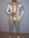 Italian Style Slim Fit Men's Wedding Suit Set featuring a single-breasted jacket, pants, and belt for formal events.
