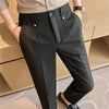 Men's slim fit dress pants in British style with elastic waist, perfect for casual or formal occasions, made from polyester b
