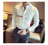 Elegant men's slim-fit dress shirt in solid color, perfect for spring, featuring a turn-down collar and long sleeves.