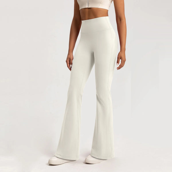 High-waist wide-leg yoga pants styled with a casual top for everyday wear.
