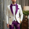 Luxury Men's Wedding Suit Set featuring an ivory blazer and burgundy pants, perfect for weddings and formal events.