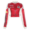 Chic PU leather Y2K motorcycle jacket for women, featuring trendy letter print and lightweight design for casual outings.