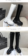 Stylish ankle high women's boots with lace-up closure, thick heel, and non-slip rubber sole for comfort and durability.