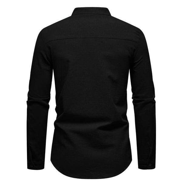 Versatile stand collar shirt for men made from 100% natural cotton fabric