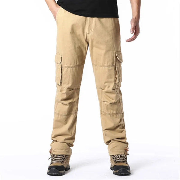 Tactical cargo pants with elastic waist shown in full length view