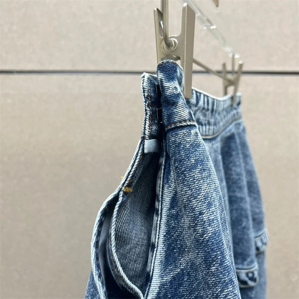 Relaxed fit wide leg jeans in washed cotton denim with early 2000s inspired style