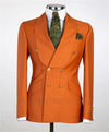 Elegant men's double-breasted blazer in cotton-polyester-wool blend, perfect for weddings and formal occasions.