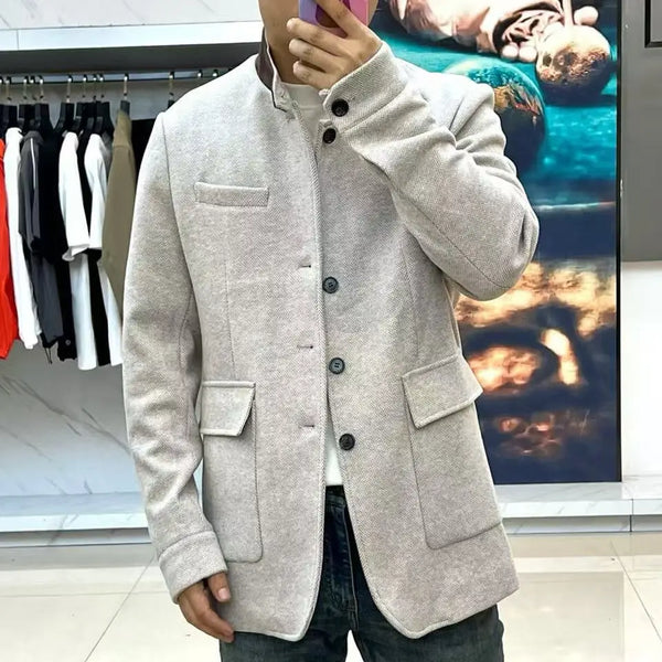 Italian men's casual stand-up collar jacket in dark navy, perfect for autumn and winter wear.