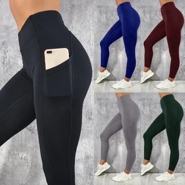 Ankle-length black leggings with a flattering high waist design.