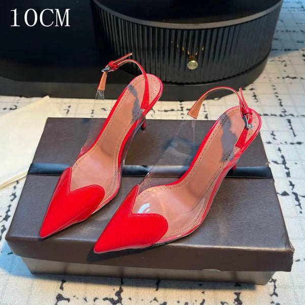 See-through PVC pumps with pointed toe and adjustable strap