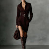 Flat lay of the Midnight Whispers Suede Mini dress with complementary fall fashion items.