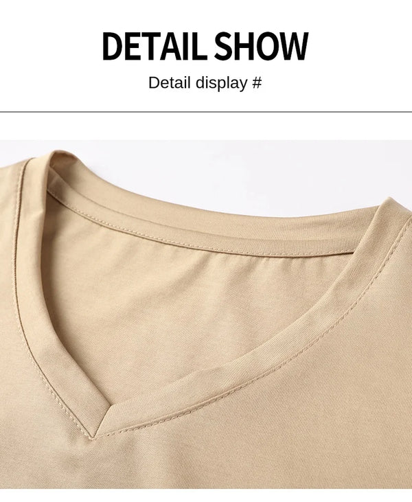Breathable luxury v-neck tee in solid color