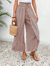 Floral wide-leg chiffon pants for women, ankle-length, elastic waist, perfect for summer fashion and casual chic outfits.
