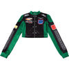 Chic PU leather Y2K motorcycle jacket for women with trendy letter print, perfect for spring and autumn casual outfits.