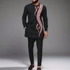 Complete African heritage ensemble with matching patchwork shirt and comfortable nine-cent pants