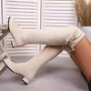 Chic over-the-knee women's winter boots with flannel upper, pointed toe, and square heel for stylish cold weather wear.
