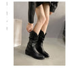 Chic Women's Mid-Calf Chelsea Boots in pleated leather, waterproof, non-slip, perfect for Winter 2024 style and comfort.