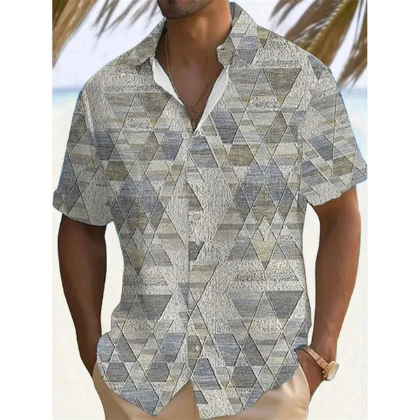 Bold statement shirt combining vintage Hawaiian plaid with modern 3D dimensional design