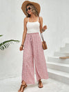 Floral wide-leg chiffon pants for women, ankle-length, elastic waist, perfect for summer fashion and casual chic outfits.