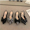 Beige pointed flat sandals with butterfly-knot detail and soft PU sole for all-day comfort