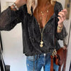 Elegant Boho Lace V-Neck Blouse for women, featuring delicate lace, relaxed fit, and lightweight fabric for spring and summer