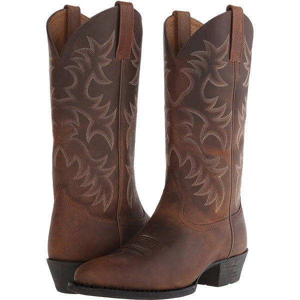 Artisan cowboy boots featuring intricate embroidery and comfortable slip-on construction