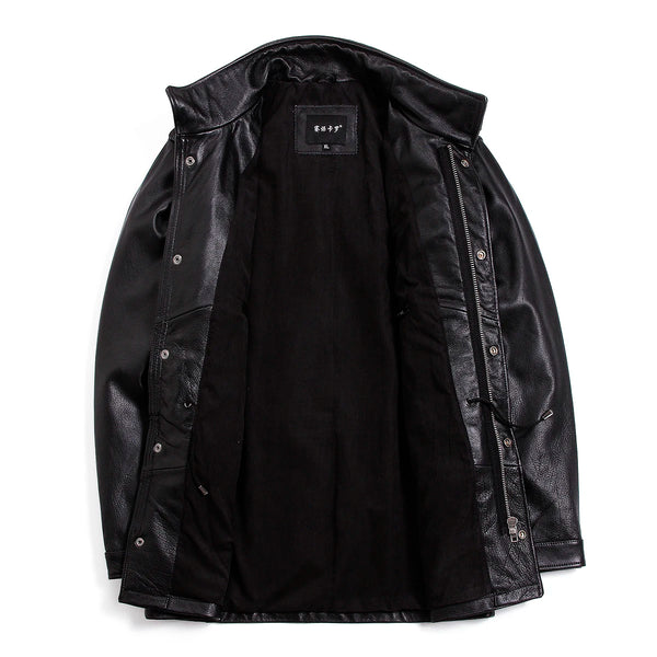 Premium leather coat by Tcyeek with insulated lining.