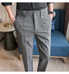 Men's slim fit dress pants in British style with elastic waist, perfect for casual and formal occasions, made from polyester