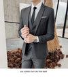 Elegant men's 3-piece suit set including blazer, vest, and pants for business and weddings in slim fit, polyester blend.