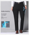 Wrinkle-resistant suit pants with elastic waistband for all-day comfort