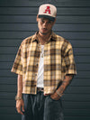 Campus Classic Yellow Checkered Shirt for Men with turn-down collar and relaxed fit