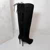 Elegant over-the-knee boots featuring matte suede construction and sleek slim heels over 8cm tall