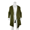 Men's hooded fleece-lined winter trench coat in black, featuring a mandarin collar and open stitch closure for easy layering.