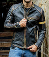 Stylish Men's Faux Leather Biker Jacket in black, featuring stand-collar and zipper closure, available in sizes S-5XL.