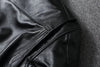 Premium men's leather biker jacket in rich brown with stand collar, crafted from durable first-layer calfskin leather.