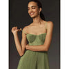 Vintage-inspired suspender dress with elegant pleating and modern slim silhouette