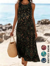 Breathable polyester midi dress with romantic floral design and pockets