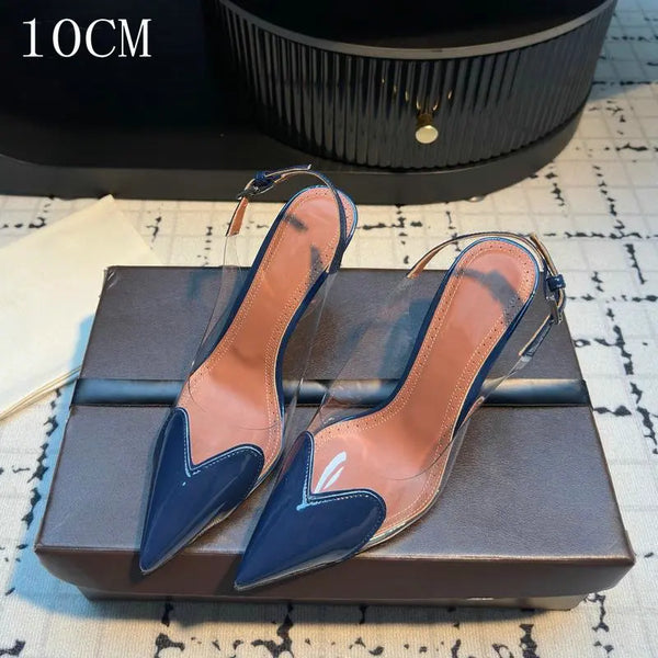 Transparent pumps with pointed toe and luxurious sheepskin insole