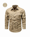 Men's outdoor cotton casual multi-pocket shirt in solid color, perfect for travel and adventure with a stylish V-neck design.