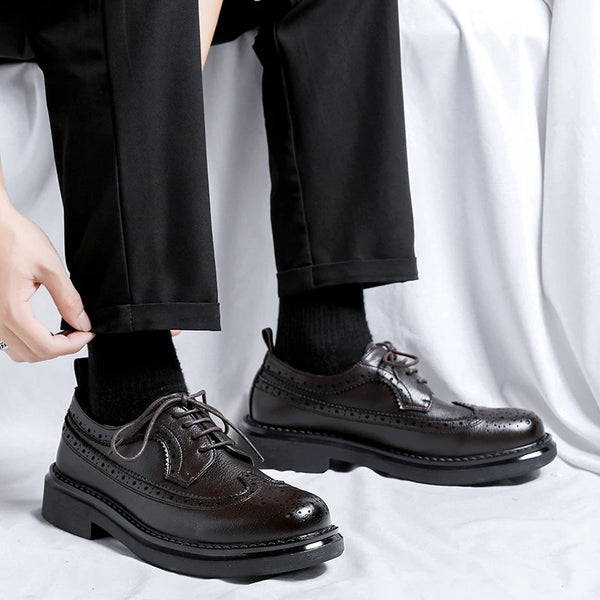 Men's dress shoes with excellent traction from rubber outsole.